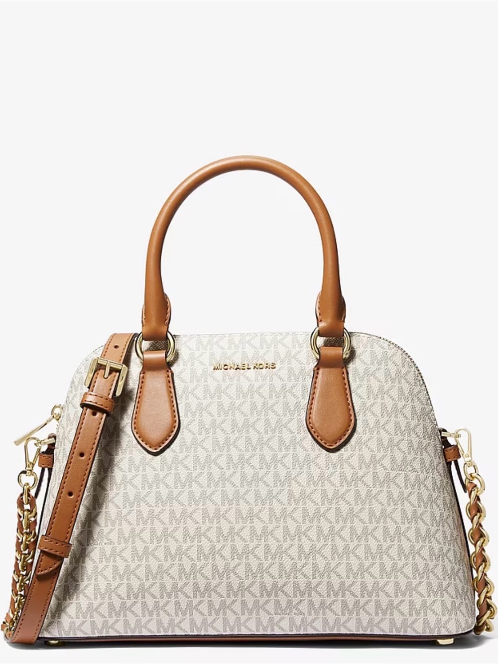Michael Kors Veronica Medium Logo Dome Satchel – Vanilla Signature MK